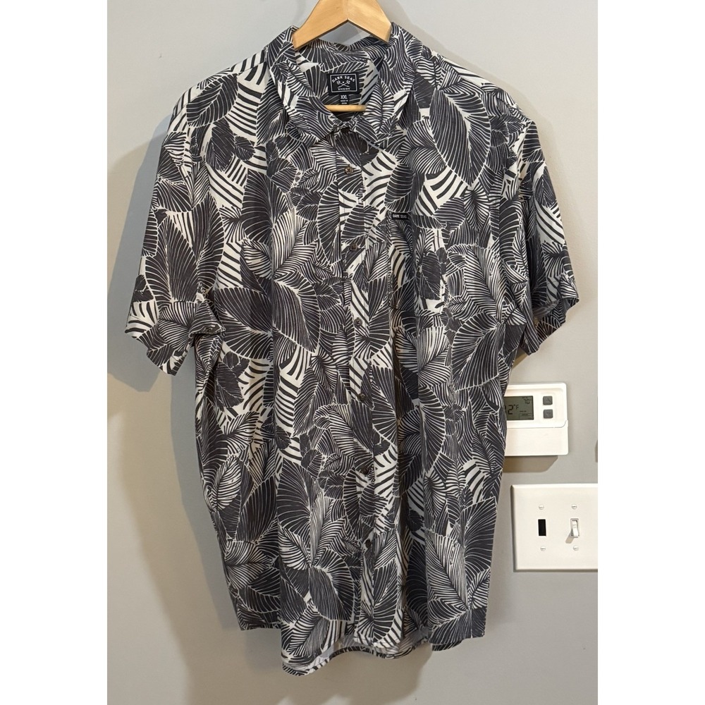Dark Seas Division Shirt Leaf Print Stretch Short Sleeve Button‎ Up Tropical XXL